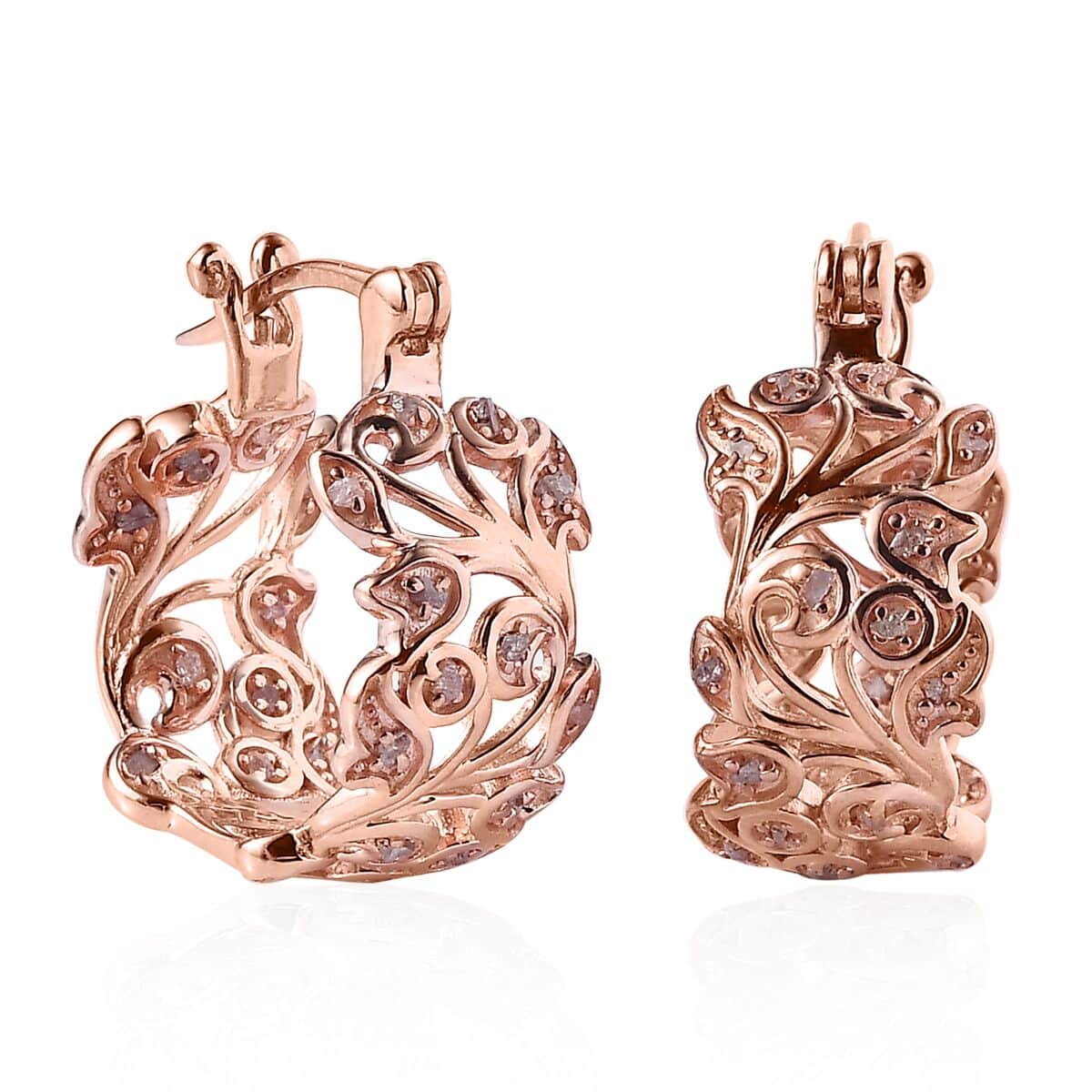 Natural Pink Diamond Hoop Earrings in Vermeil Rose Gold Over Sterling Silver 0.25 ctw image number 0