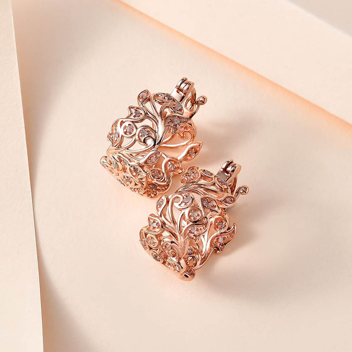 Natural Pink Diamond Hoop Earrings in Vermeil Rose Gold Over Sterling Silver 0.25 ctw image number 1