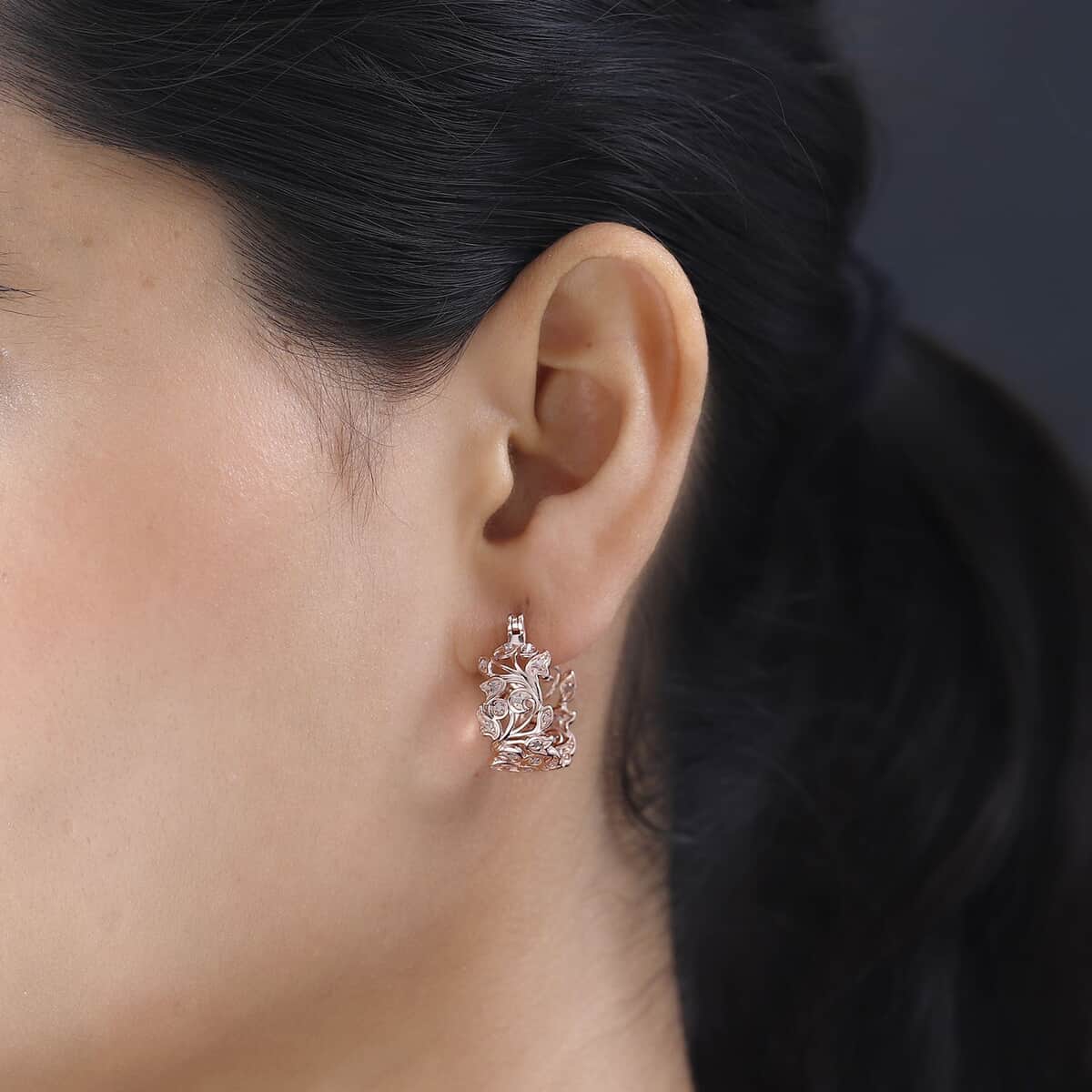 Natural Pink Diamond Hoop Earrings in Vermeil Rose Gold Over Sterling Silver 0.25 ctw image number 2