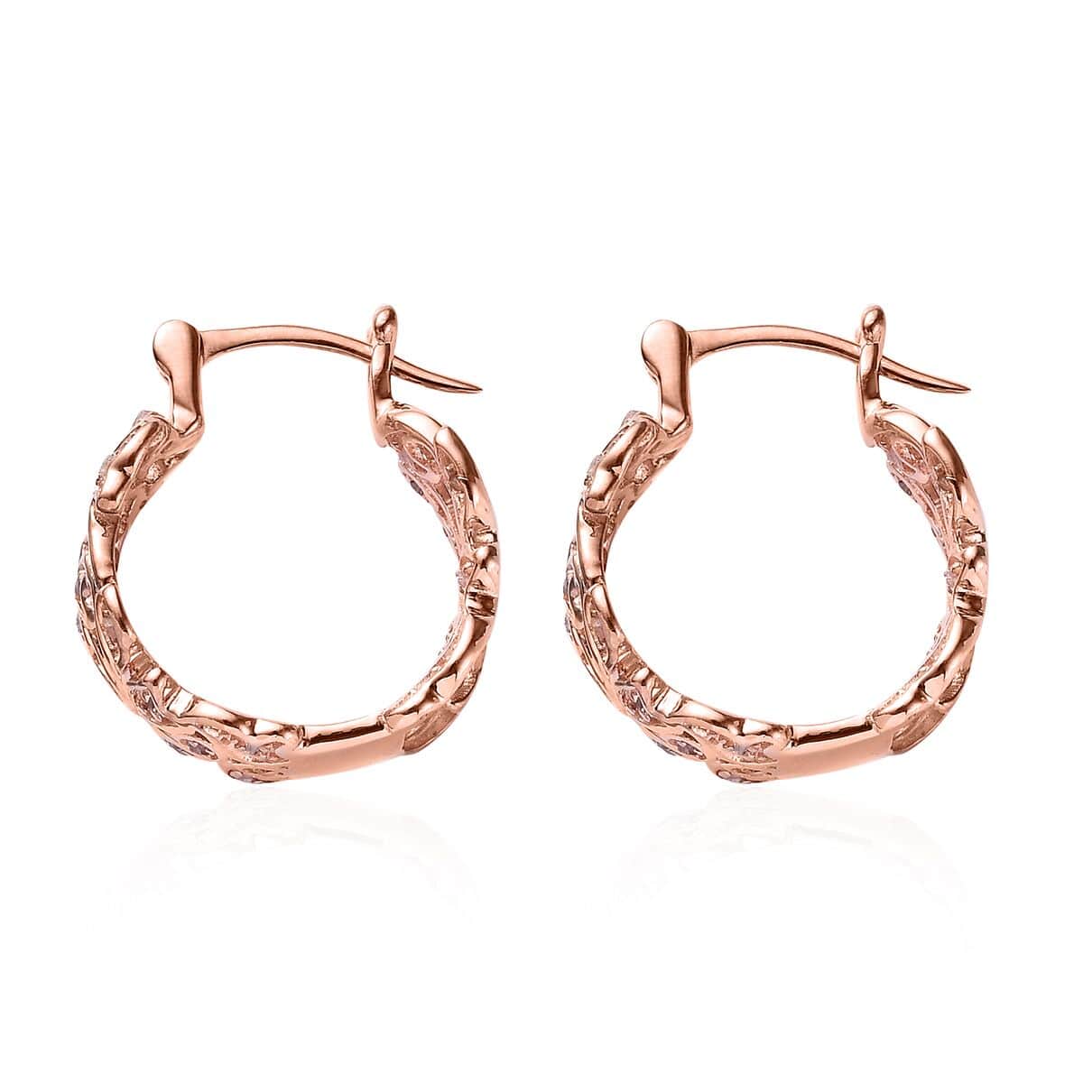 Natural Pink Diamond Hoop Earrings in Vermeil Rose Gold Over Sterling Silver 0.25 ctw image number 3