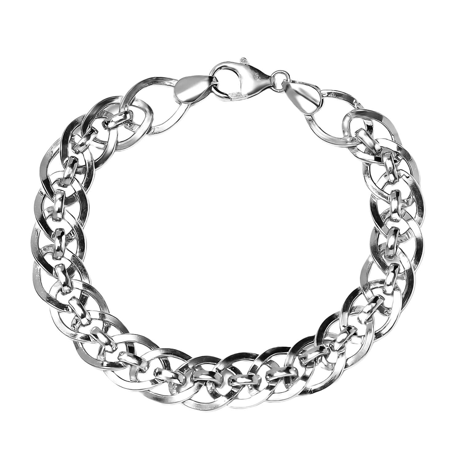 Buy Platinum Over Sterling Silver Interlocking Chain Bracelet 