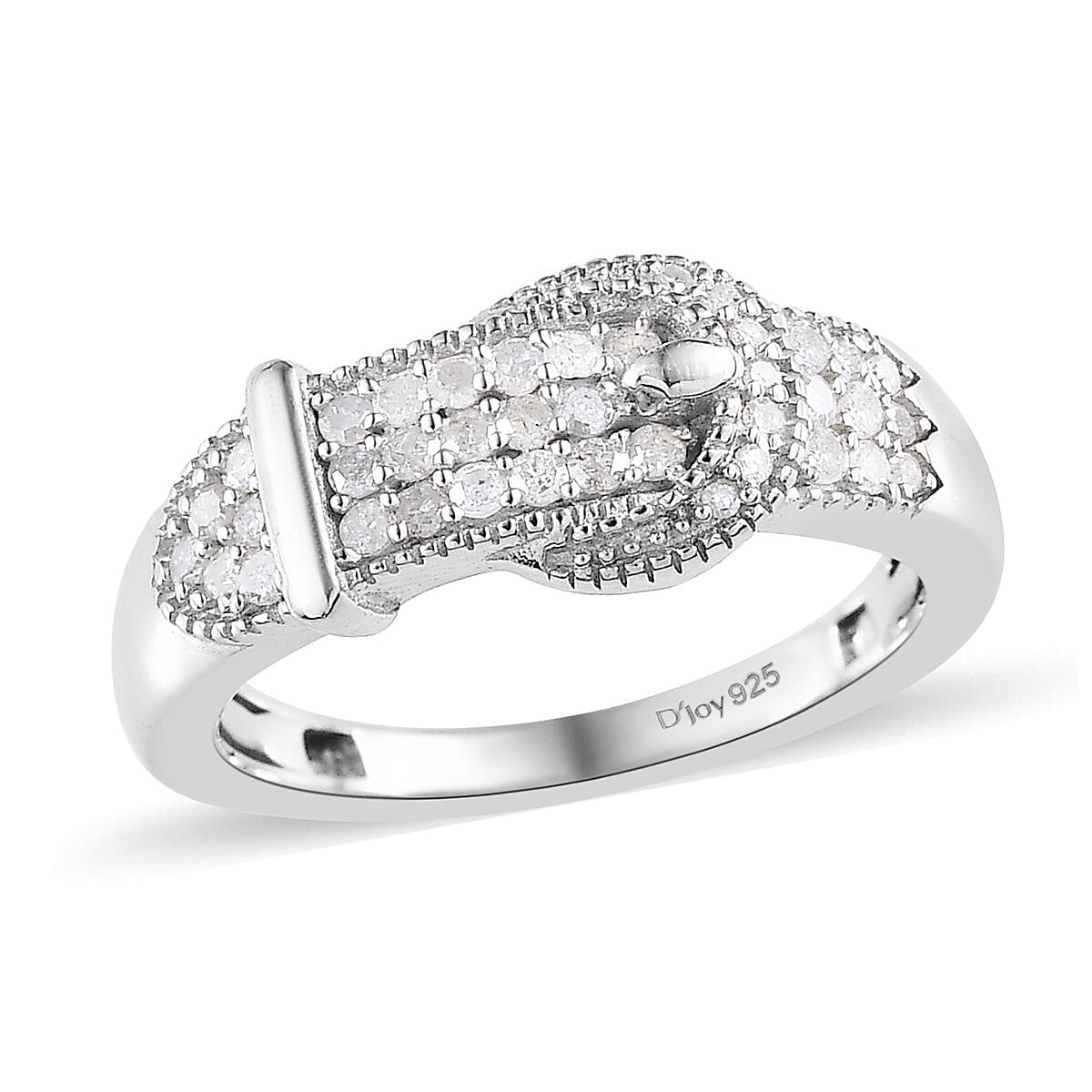 Diamond Buckle Ring in Platinum Over Sterling Silver (Size 10.0) 0.25 ctw