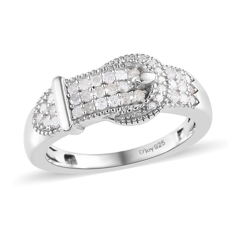 Diamond Buckle Ring in Platinum Over Sterling Silver (Size 10.0) 0.25 ctw