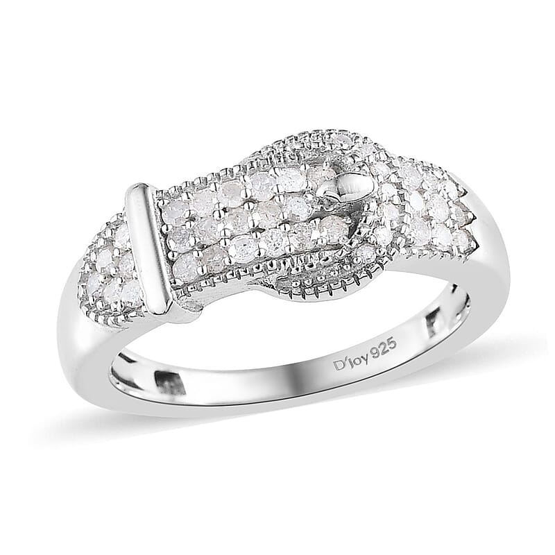 Diamond Buckle Ring in Platinum Over Sterling Silver (Size 10.0) 0.25 ctw