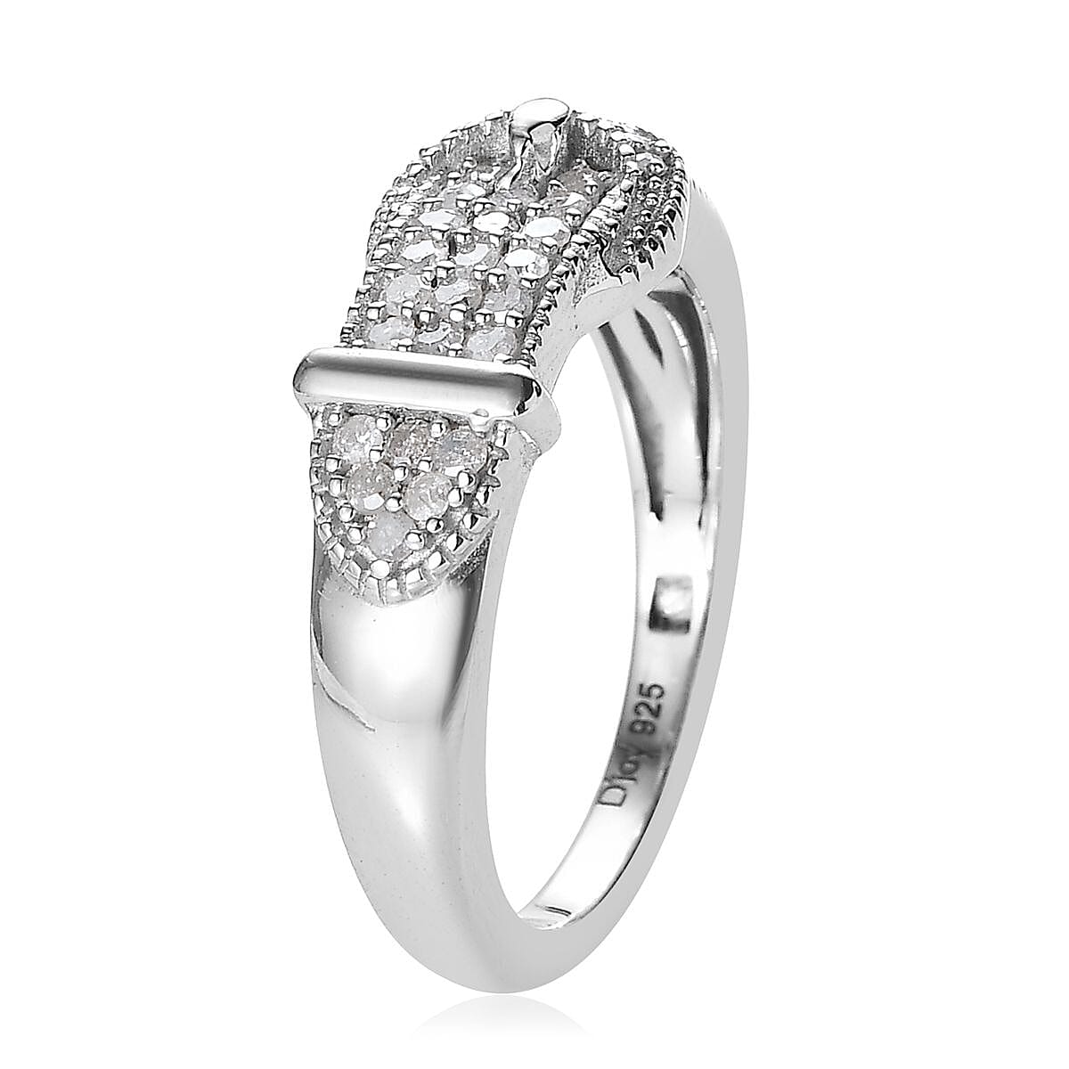 Diamond Buckle Ring in Platinum Over Sterling Silver (Size 10.0) 0.25 ctw