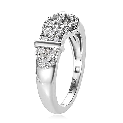 Diamond Buckle Ring in Platinum Over Sterling Silver (Size 10.0) 0.25 ctw