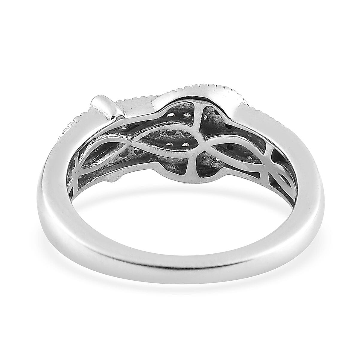 Diamond Buckle Ring in Platinum Over Sterling Silver (Size 10.0) 0.25 ctw