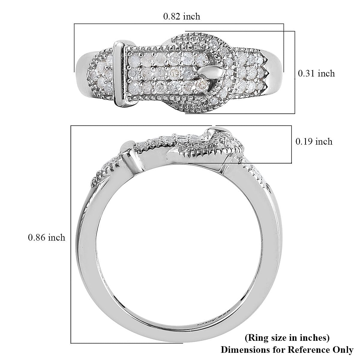 Diamond Buckle Ring in Platinum Over Sterling Silver (Size 10.0) 0.25 ctw