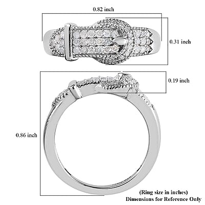 Diamond Buckle Ring in Platinum Over Sterling Silver (Size 10.0) 0.25 ctw