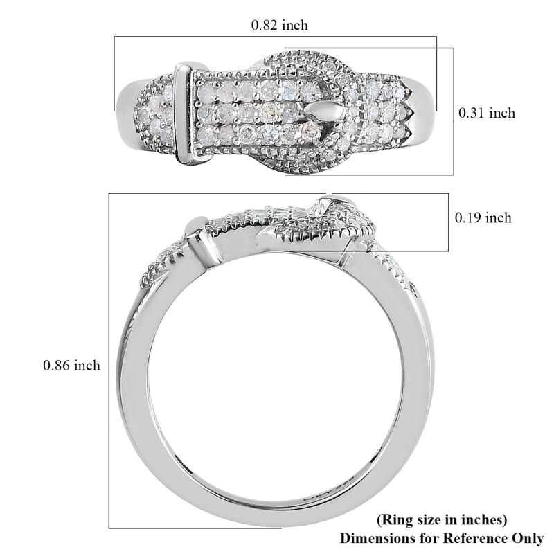 Diamond Buckle Ring in Platinum Over Sterling Silver (Size 10.0) 0.25 ctw