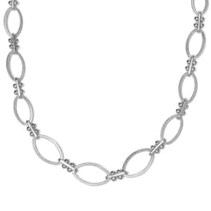 Platinum Over Sterling Silver Fancy Oval Link Chain Necklace 20 Inches 20.80 Grams