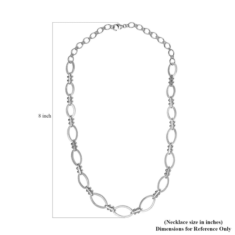 Platinum Over Sterling Silver Fancy Oval Link Chain Necklace 20 Inches 20.80 Grams