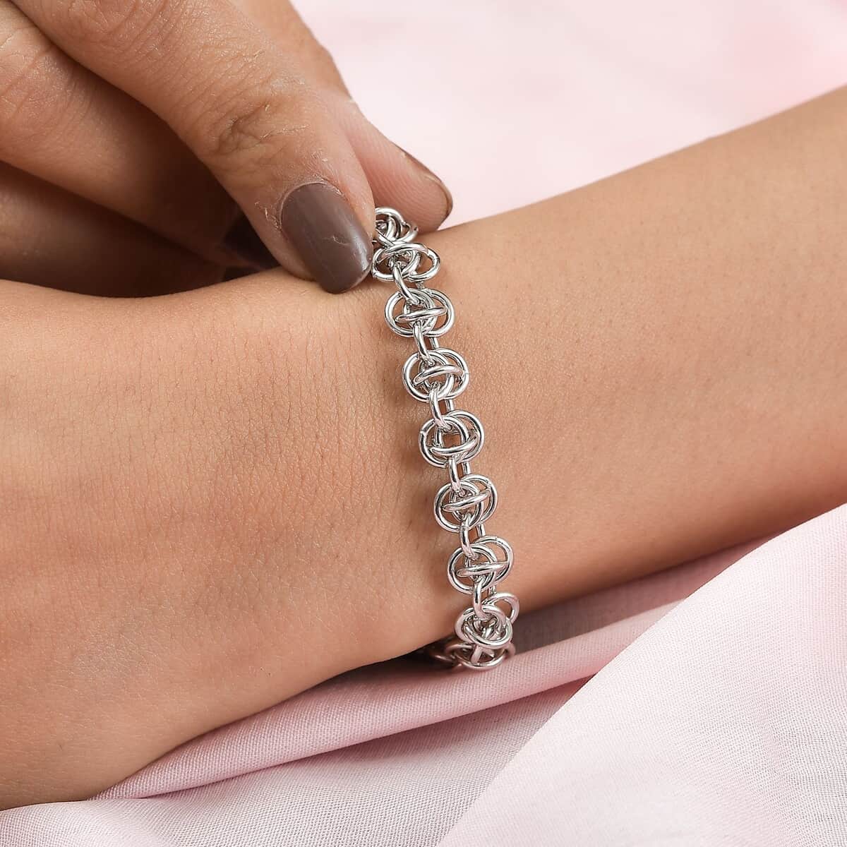 Doorbuster Platinum Over Sterling Silver Fancy Chain Bracelet (7.25 In) (14.30 g) image number 2