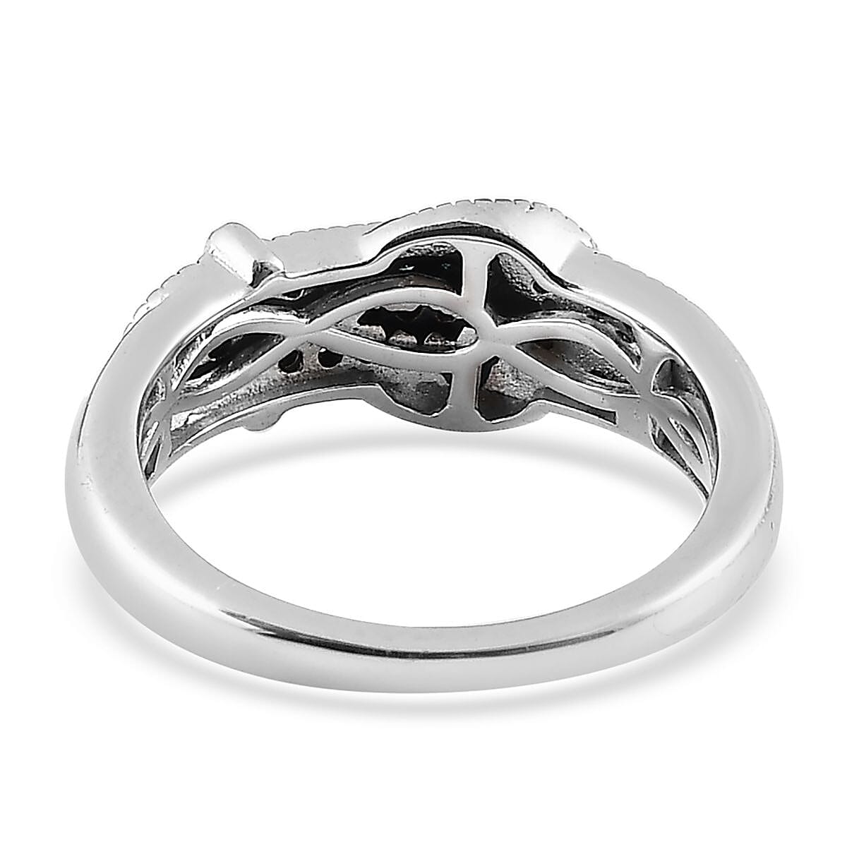 Blue Diamond (IR), White Diamond Buckle Ring in Platinum Over Sterling Silver (Size 7.0) 0.25 ctw image number 4