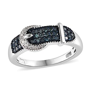 Diamond Buckle Ring in Platinum Over Sterling Silver (Size 10.0) 0.25 ctw