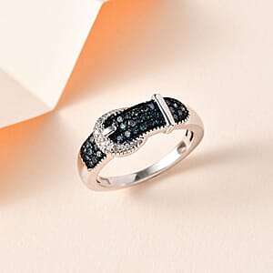 Diamond Buckle Ring in Platinum Over Sterling Silver (Size 10.0) 0.25 ctw