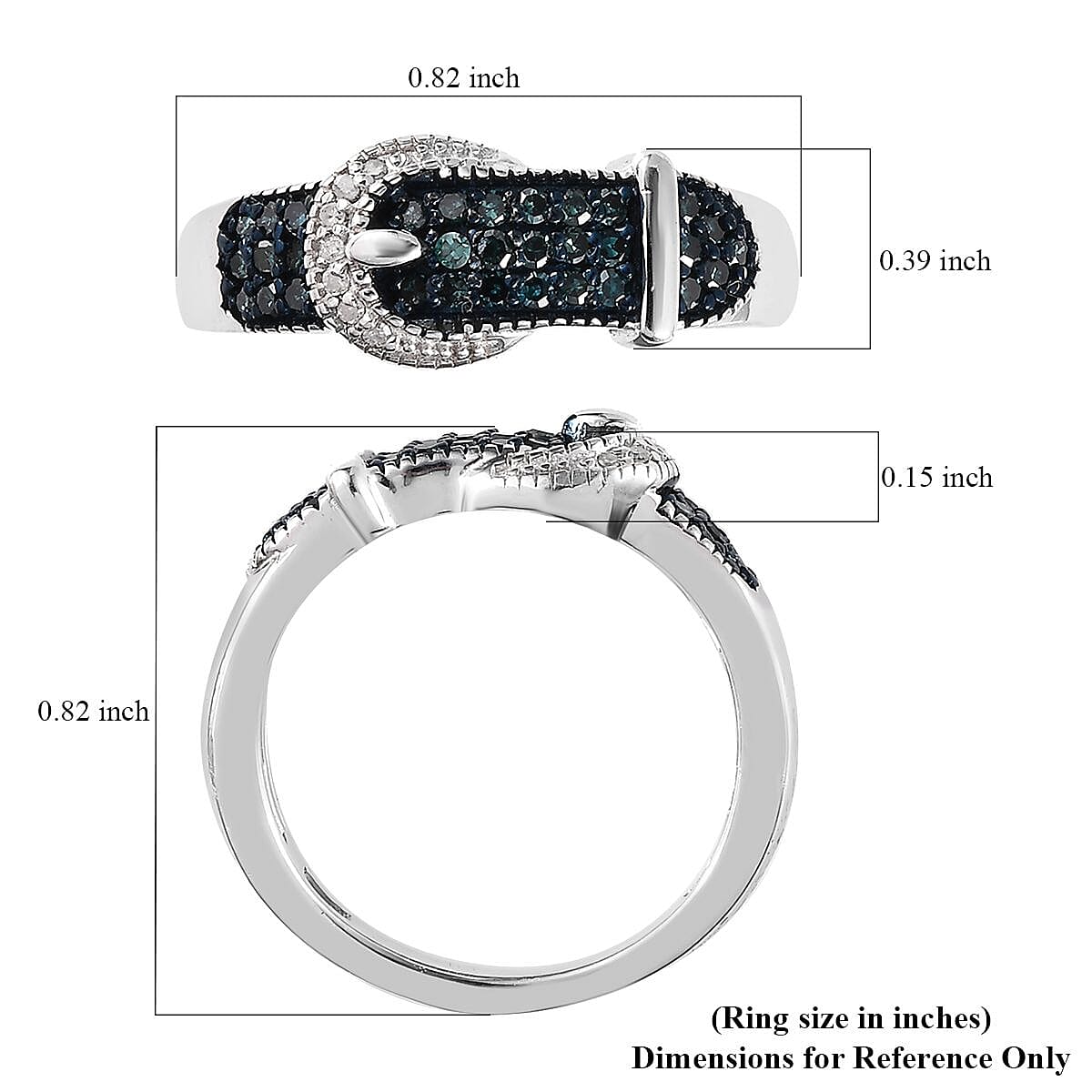 Blue and White Diamond Buckle Ring in Platinum Over Sterling Silver (Size 8.0) 0.25 ctw image number 5