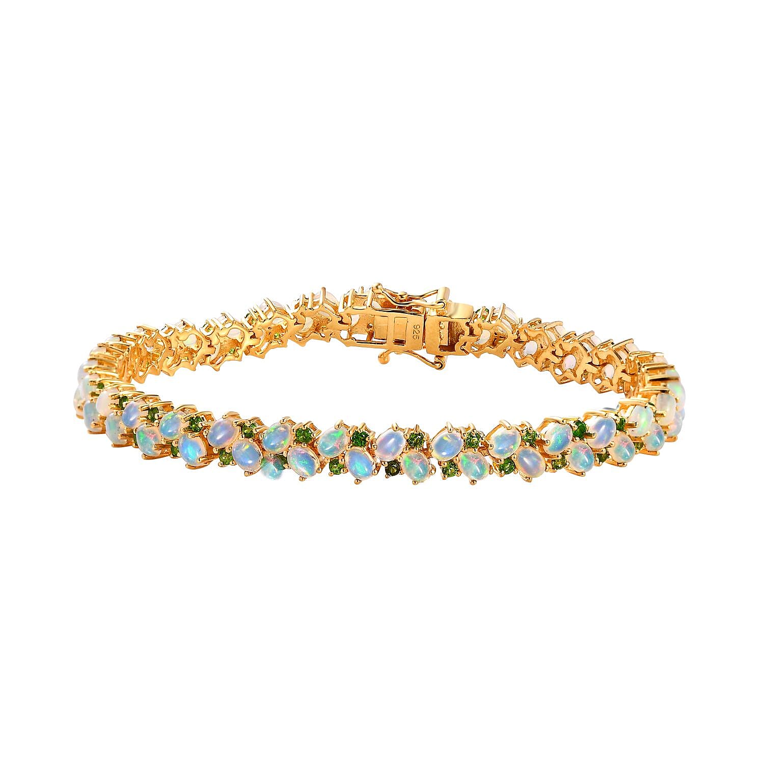 Ethiopian Welo Opal and Chrome Diopside 13.44 ctw Bracelet in 18K Vermeil Yellow Gold Over Sterling Silver (8.0 In)