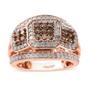 Doorbuster Natural Champagne and White Diamond Ring in Vermeil Rose Gold Over Sterling Silver (Size 10.0) 1.00 ctw