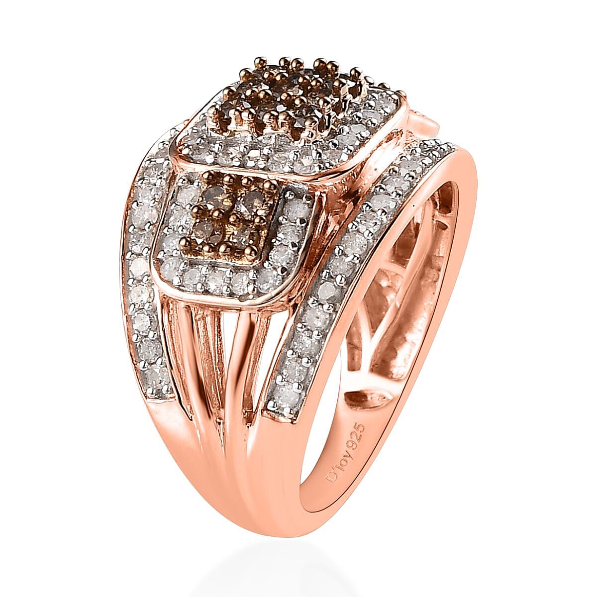 Doorbuster Natural Champagne and White Diamond Ring in Vermeil Rose Gold Over Sterling Silver (Size 10.0) 1.00 ctw image number 3