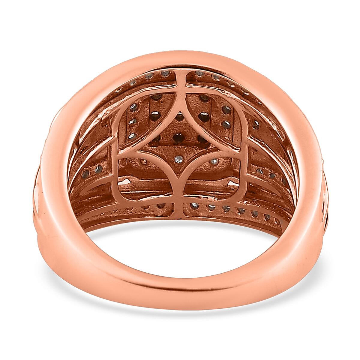 Doorbuster Natural Champagne and White Diamond Ring in Vermeil Rose Gold Over Sterling Silver (Size 10.0) 1.00 ctw image number 4