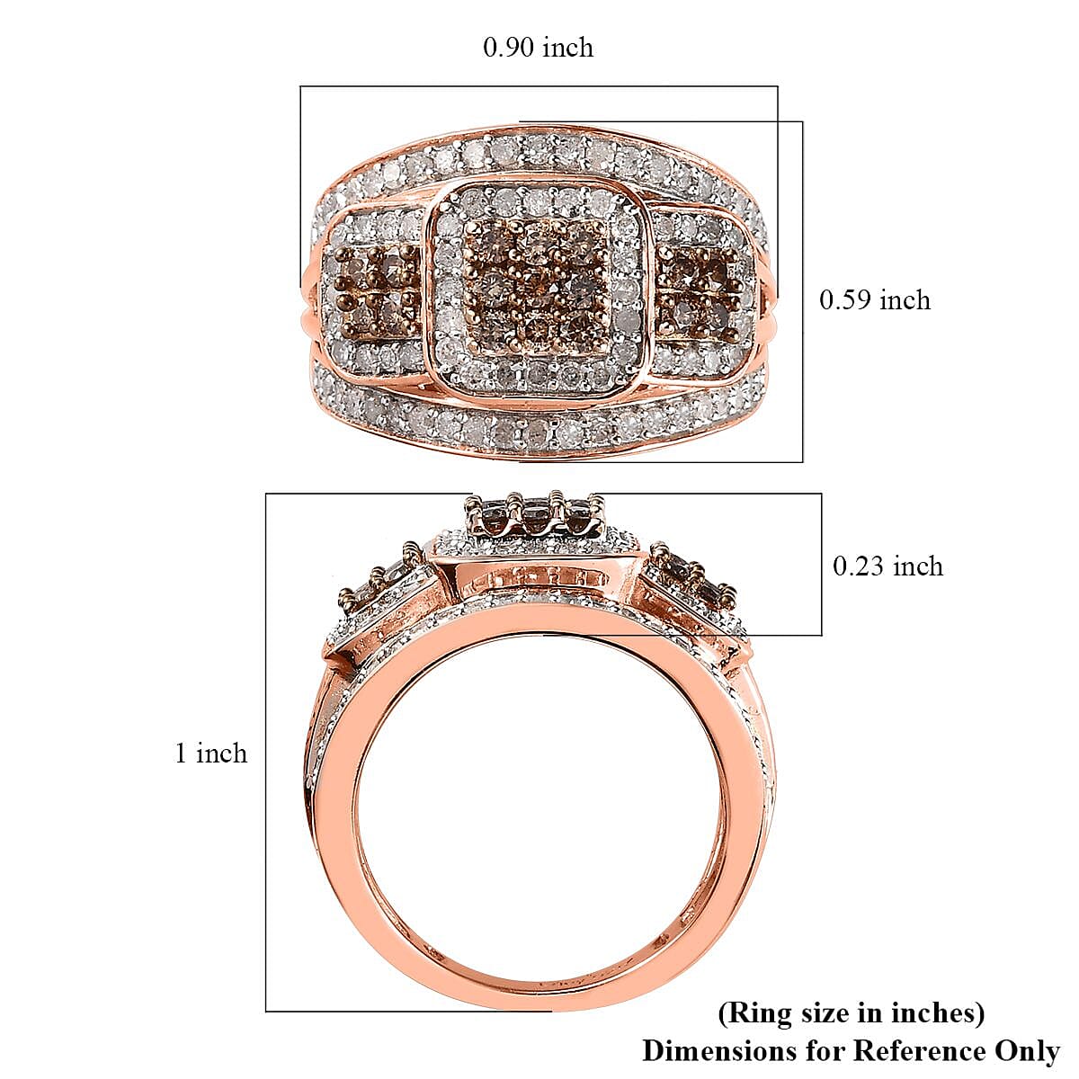 Doorbuster Natural Champagne and White Diamond Ring in Vermeil Rose Gold Over Sterling Silver (Size 10.0) 1.00 ctw image number 5