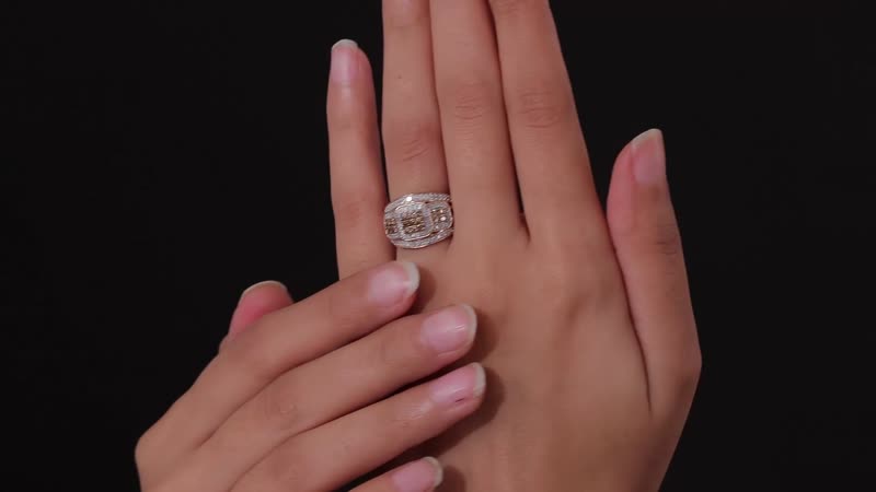 Champagne and White Diamond Ring in Sterling Silver