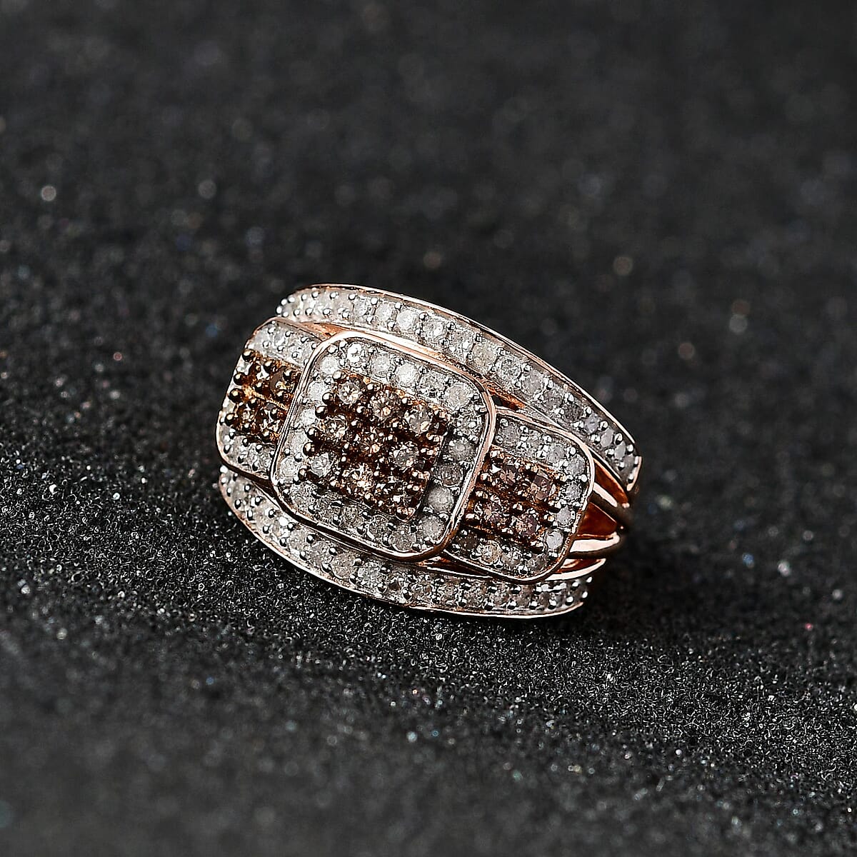 Natural Champagne and White Diamond Ring in Vermeil Rose Gold Over Sterling Silver (Size 6.0) 1.00 ctw image number 1