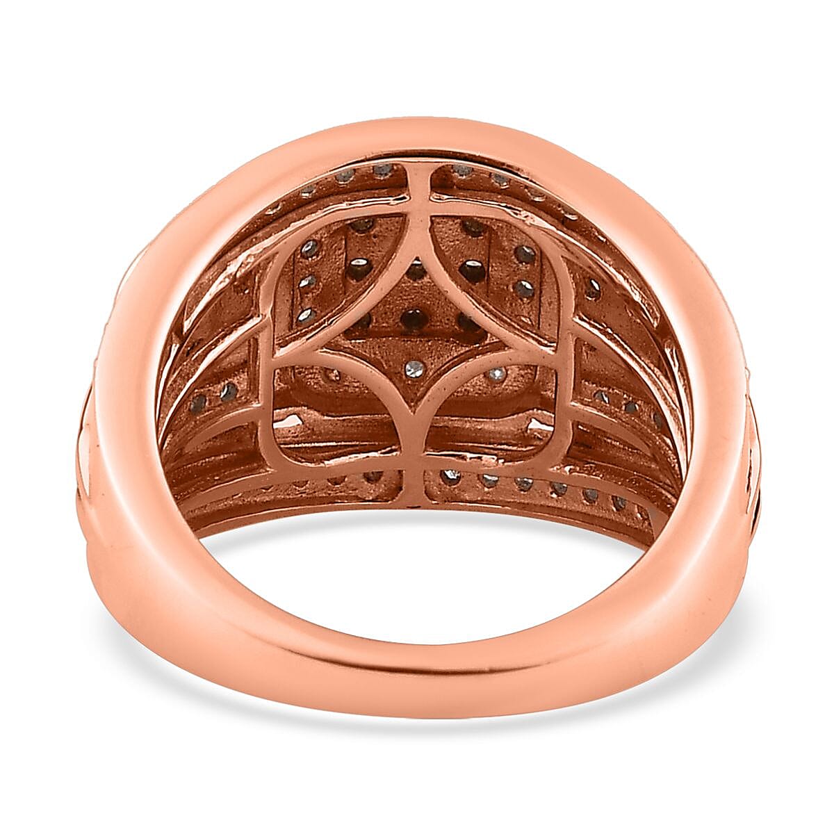 Natural Champagne and White Diamond Ring in Vermeil Rose Gold Over Sterling Silver (Size 6.0) 1.00 ctw image number 4
