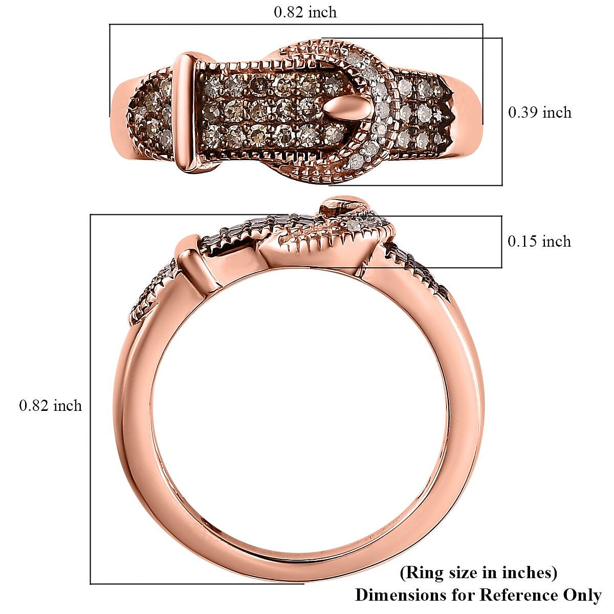 Natural Champagne and White Diamond Buckle Ring in Vermeil RG Over Sterling Silver (Size 10.0) 0.25 ctw