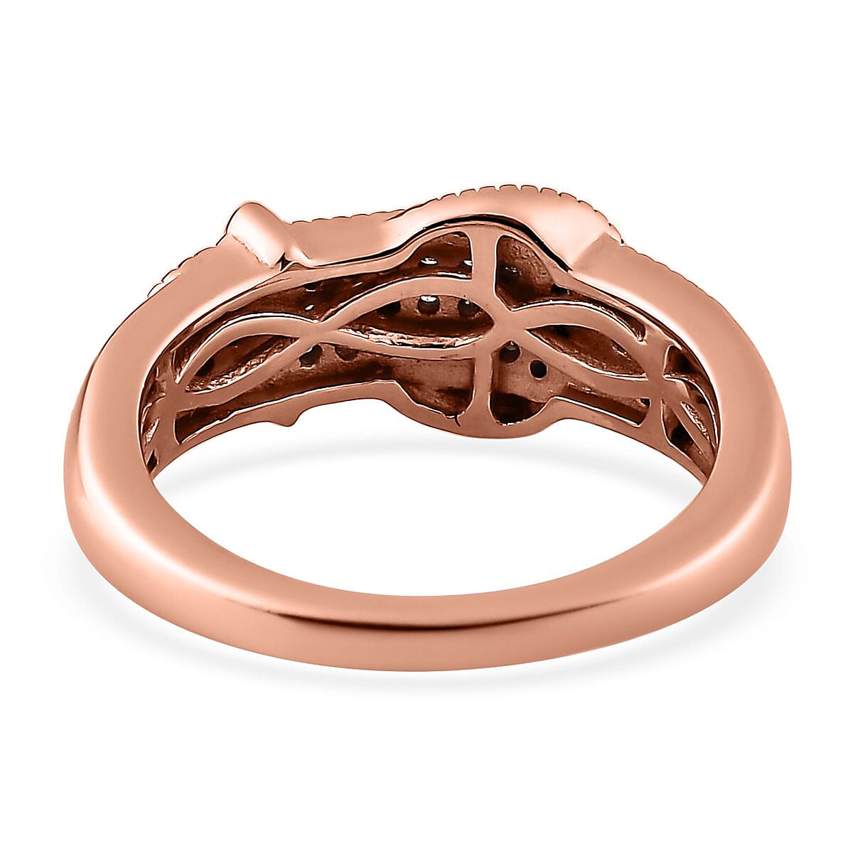 Natural Champagne and White Diamond Buckle Ring in Vermeil RG Over Sterling Silver (Size 10.0) 0.25 ctw image number 4