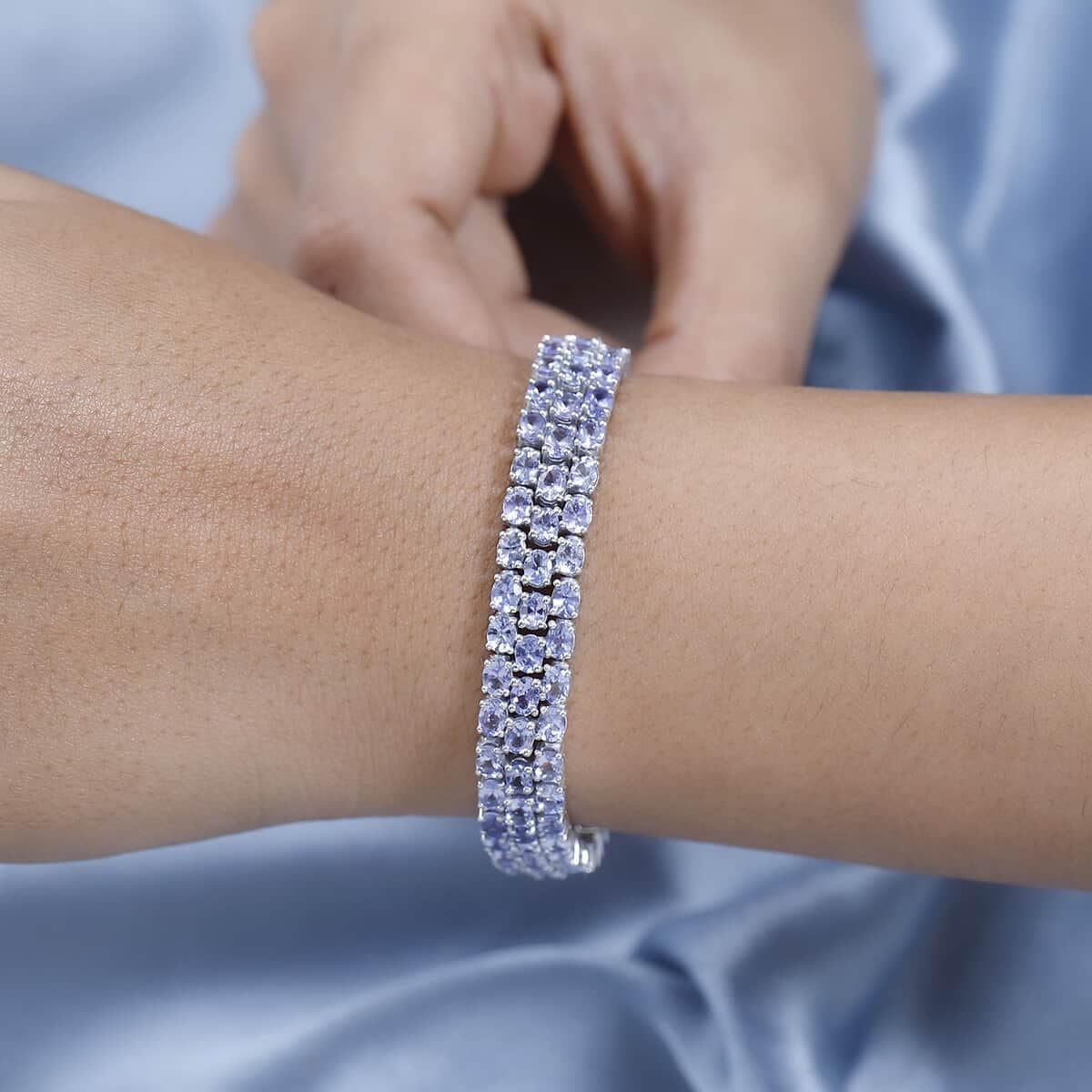 Tanzanite Three-Row Bracelet in Platinum Over Sterling Silver (6.50 In) (Del. in 7-10 Days) 22.25 ctw image number 2