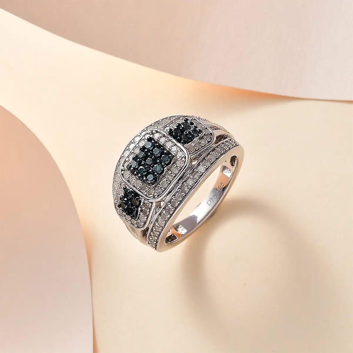 Blue Diamond (IR), White Diamond Ring in Platinum Over Sterling Silver (Size 10.0) 1.00 ctw image number 1