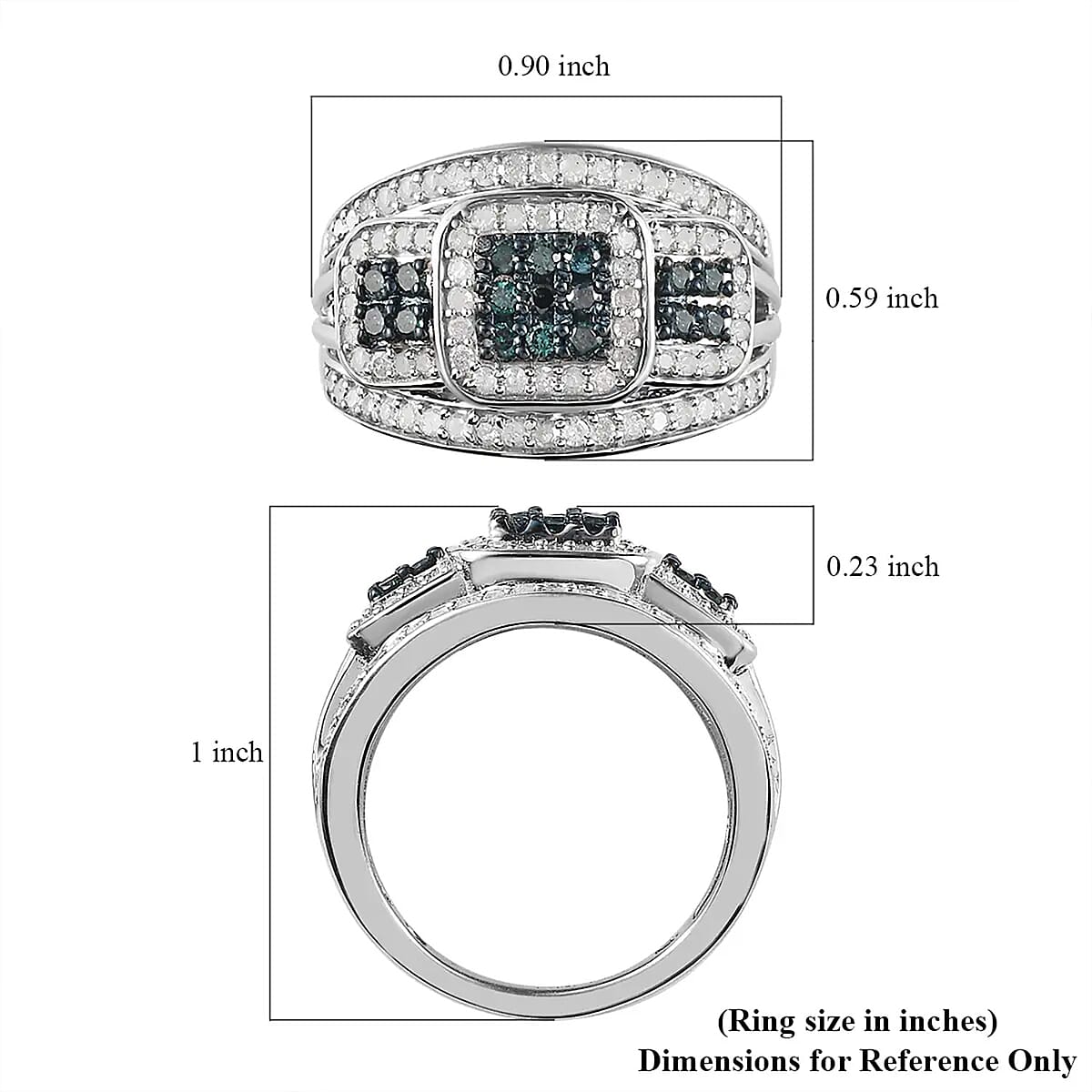 Blue Diamond (IR), White Diamond Ring in Platinum Over Sterling Silver (Size 10.0) 1.00 ctw image number 6