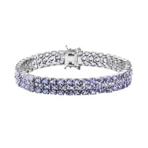 Tanzanite Three-Row Bracelet in Platinum Over Sterling Silver (8.00 In) 27.75 ctw