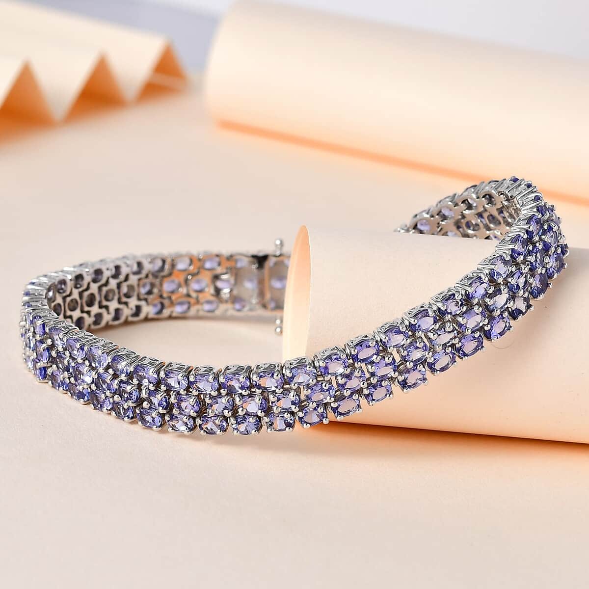 Tanzanite Three-Row Bracelet in Platinum Over Sterling Silver (8.00 In) 27.75 ctw image number 1
