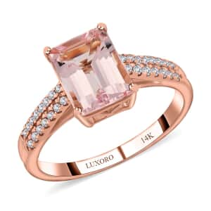 Luxoro 14K Rose Gold AAA Pink Morganite and I2 Diamond Ring (Size 10.0) 2.35 ctw