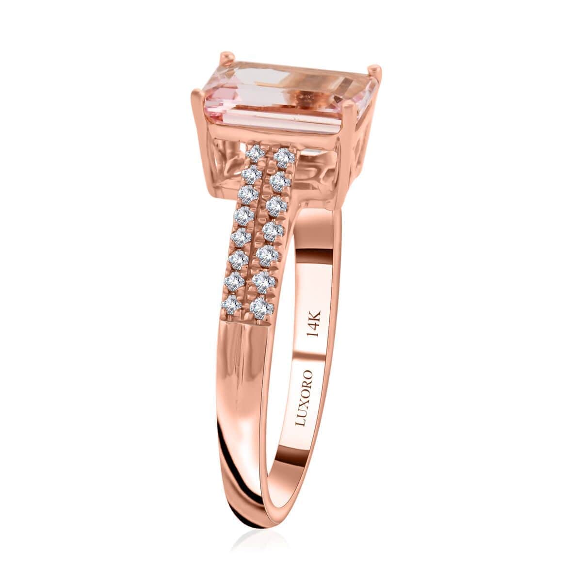 Luxoro 14K Rose Gold AAA Pink Morganite and I2 Diamond Ring 2.35 ctw image number 3