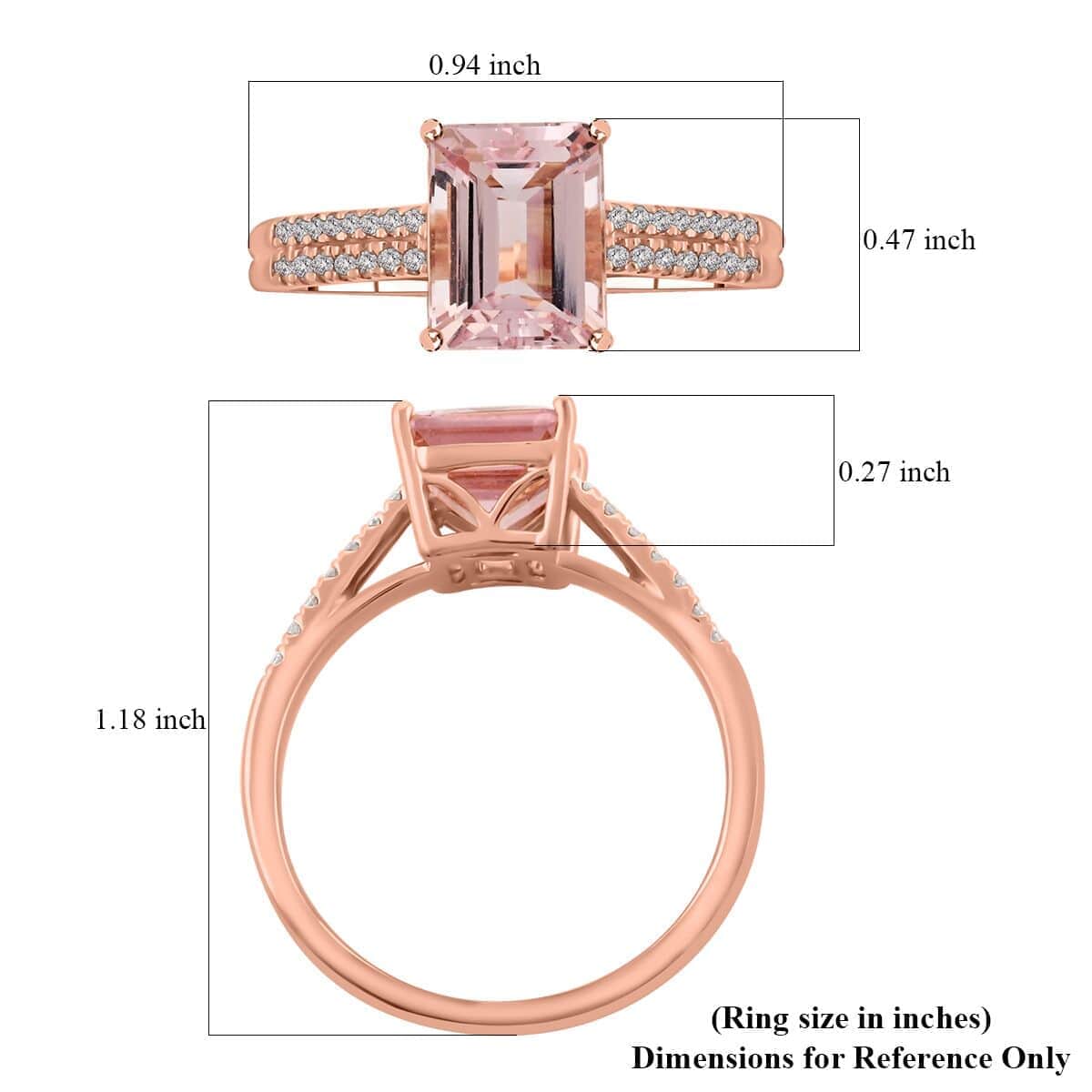 Luxoro 14K Rose Gold AAA Pink Morganite and I2 Diamond Ring 2.35 ctw image number 5