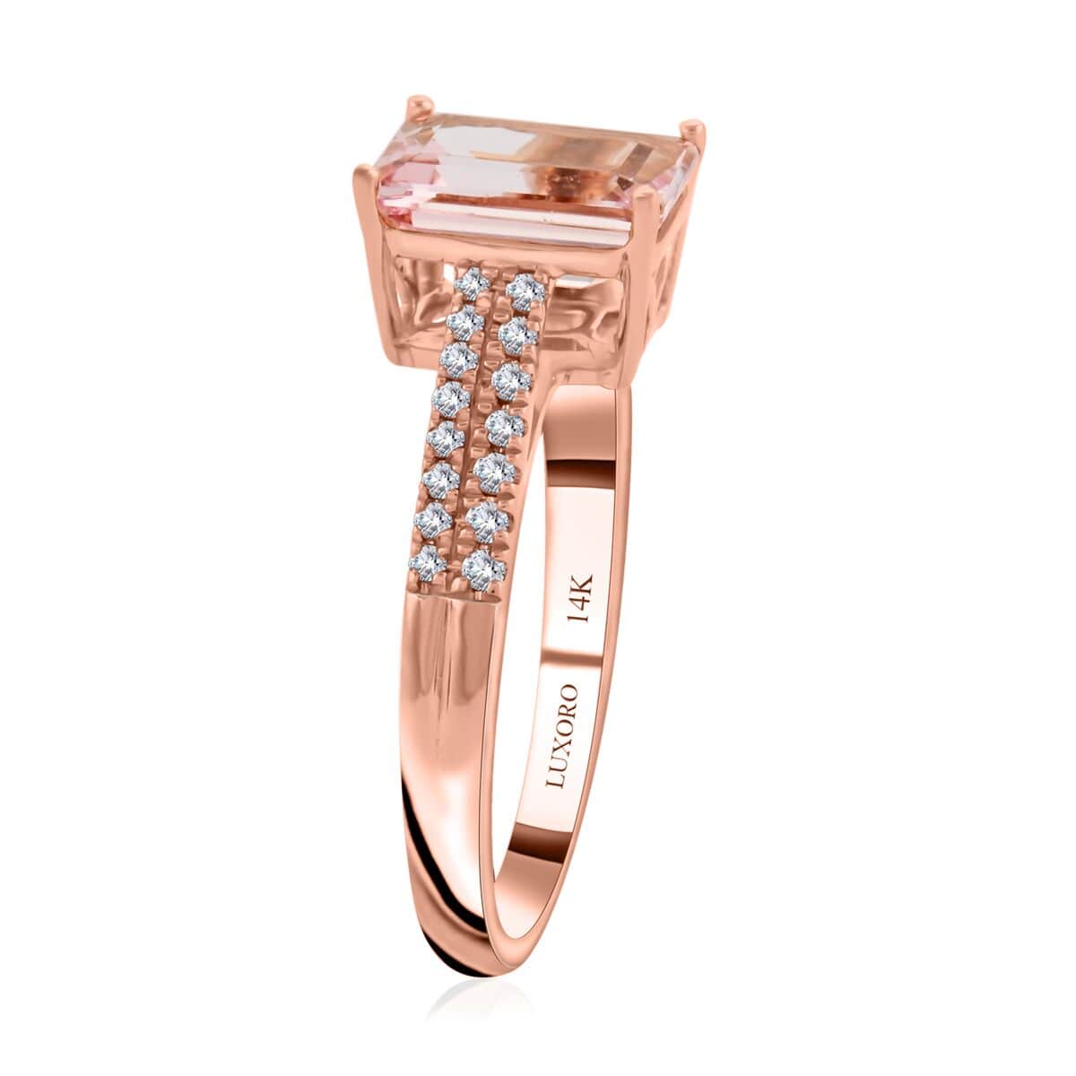 Luxoro 14K Rose Gold AAA Pink Morganite and I2 Diamond Ring (Size 6.0) 2.35 ctw image number 3