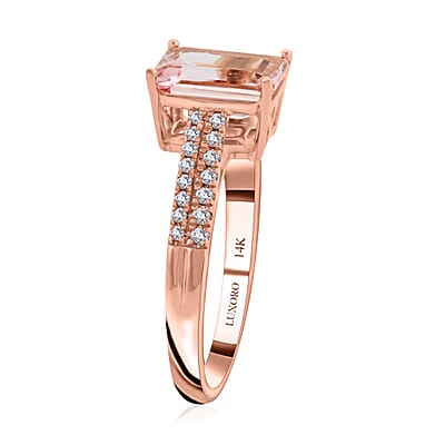 Luxoro 14K Rose Gold AAA Pink Morganite, Diamond (I2) (0.24 cts) Ring (Size 7.0) 2.35 ctw