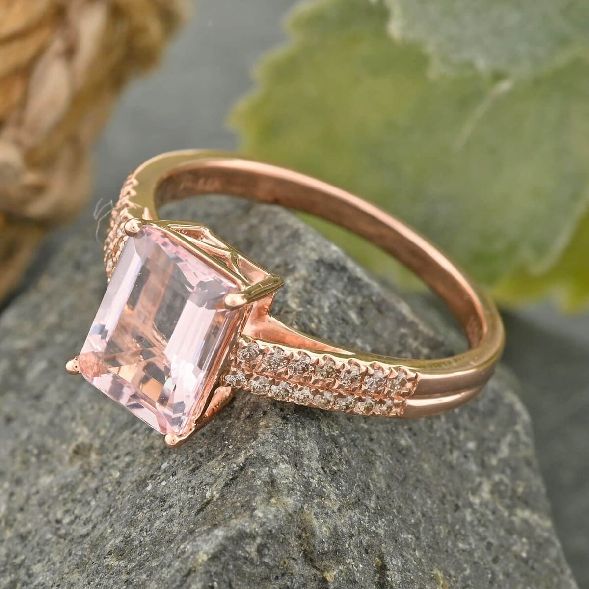 Luxoro 14K Rose Gold AAA Pink Morganite, Diamond (I2) (0.24 cts) Ring (Size 7.5) 2.35 ctw image number 1
