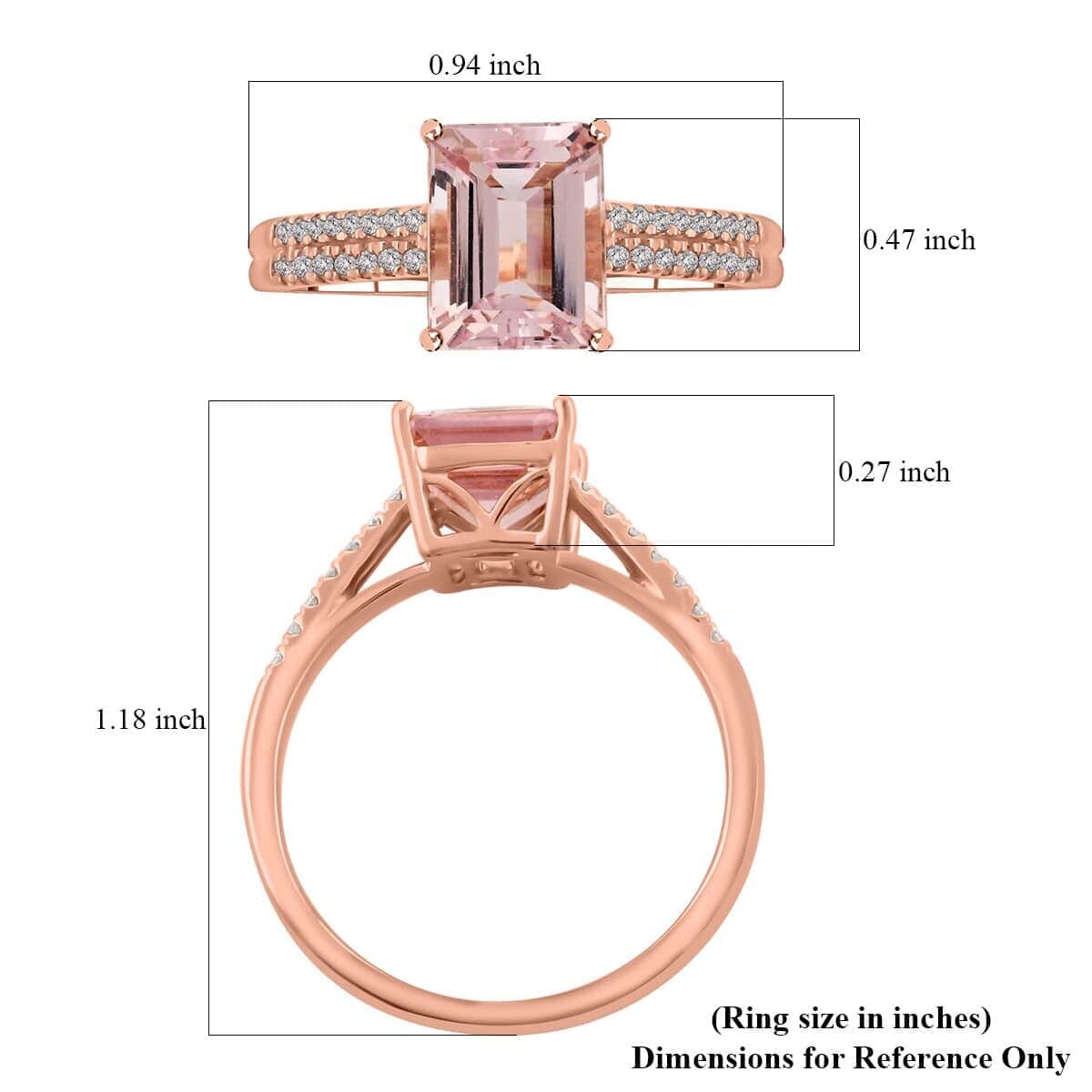 Luxoro 14K Rose Gold AAA Pink Morganite, Diamond (I2) (0.24 cts) Ring (Size 7.5) 2.35 ctw image number 5
