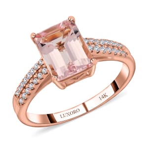 Luxoro 14K Rose Gold AAA Pink Morganite, Diamond (I2) (0.24 cts) Ring (Size 9.0) 2.35 ctw