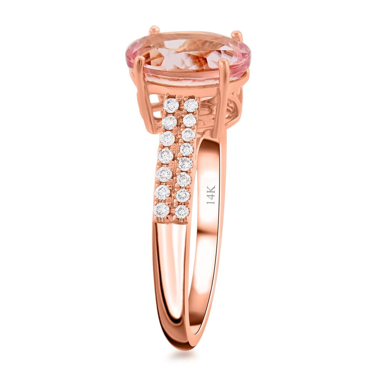 Luxoro 14K Rose Gold AAA Pink Morganite and I2 Diamond Ring (Size 6.0) 2.60 ctw image number 3