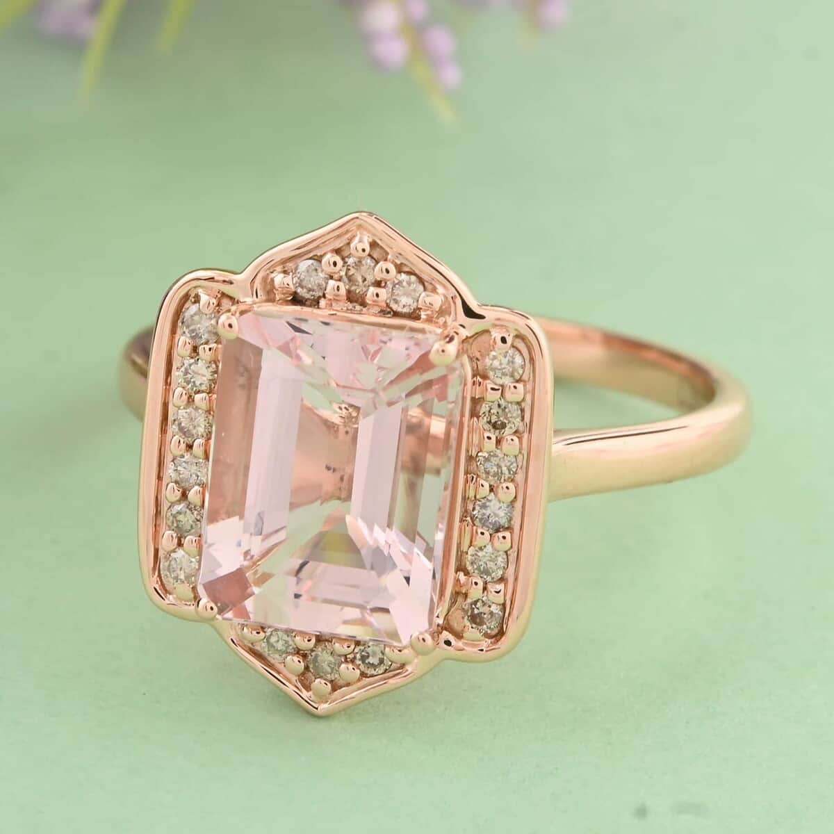 Luxoro 14K Rose Gold AAA Pink Morganite and I2 Diamond Ring (Size 10.0) 2.25 ctw image number 1