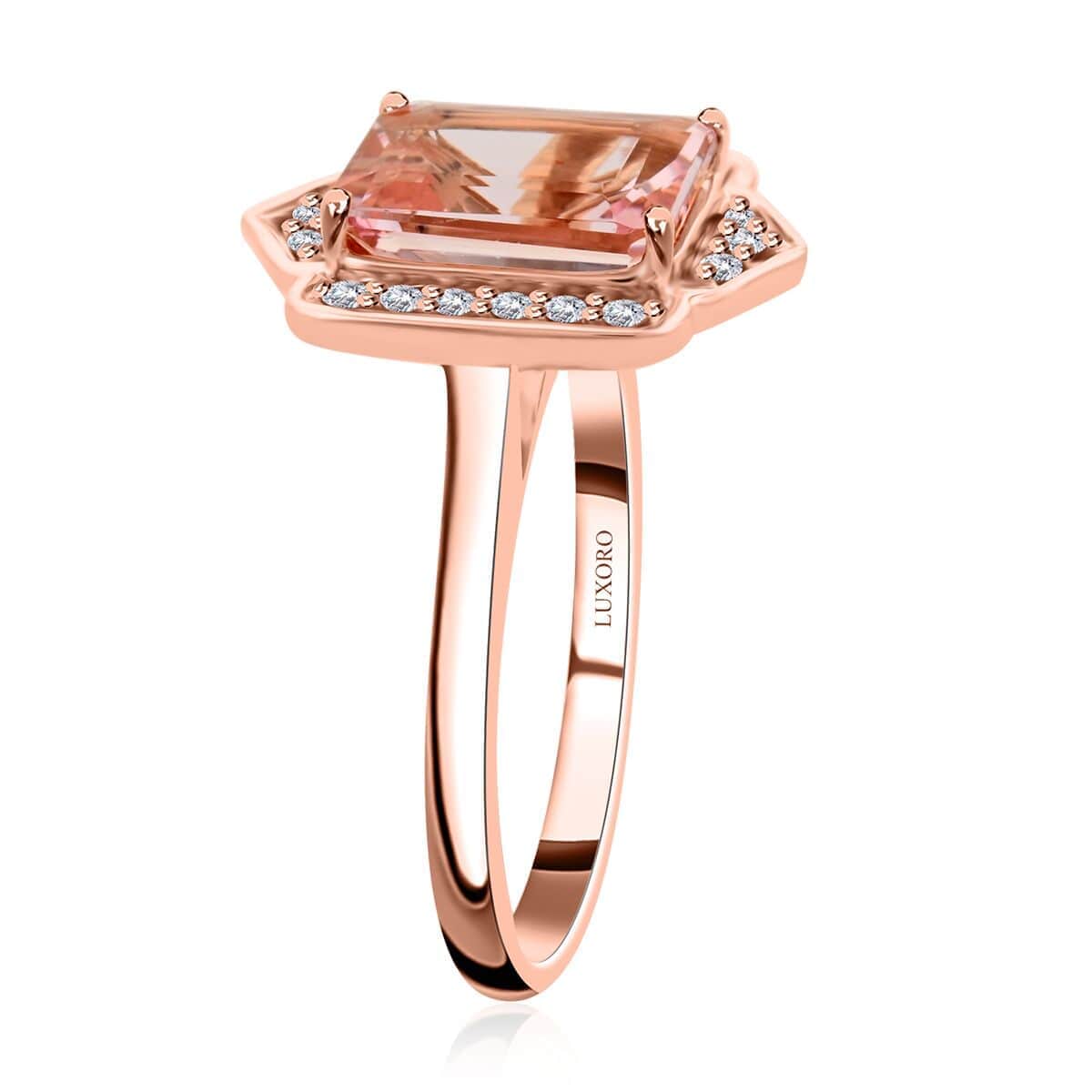 Luxoro 14K Rose Gold AAA Pink Morganite and I2 Diamond Ring (Size 10.0) 2.25 ctw image number 3