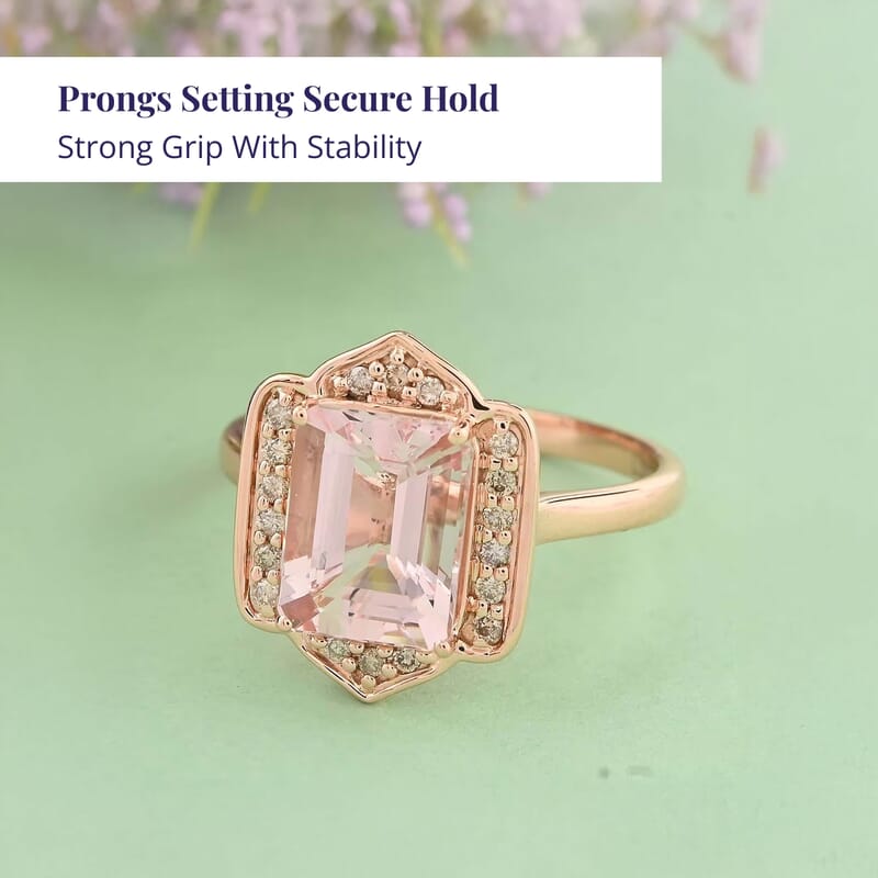 Luxoro 14K Rose Gold AAA Pink Morganite and I2 Diamond Ring (Size 10.0) 2.25 ctw