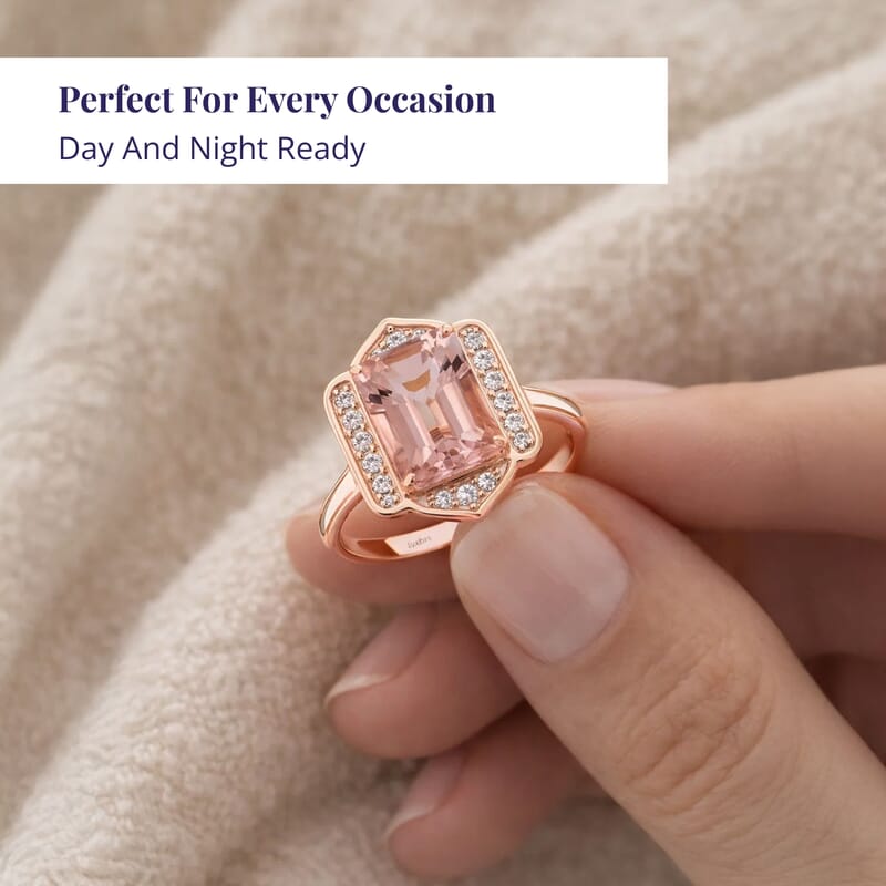 Luxoro 14K Rose Gold AAA Pink Morganite and I2 Diamond Ring (Size 10.0) 2.25 ctw
