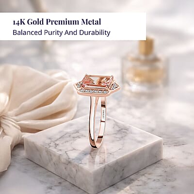 Luxoro 14K Rose Gold AAA Pink Morganite and I2 Diamond Ring (Size 7.0) 2.25 ctw